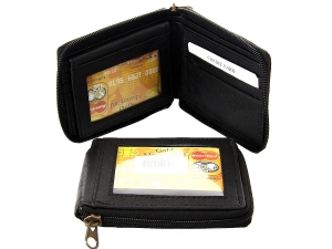 BiFold Double Bill Zip Around 6 Credit Card 3 ID Window Zippered Wallet