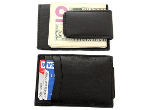 Leather Slim Design Magnetic Money Clip 3 Credit Card Holder