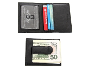 Leather Money Clip Slim Design 3 Credit Card Id Holder