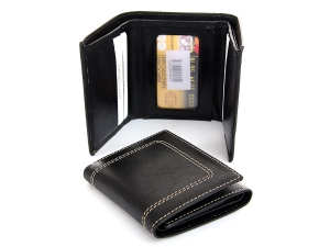 Leather Trifold 4 Credit Card 1 ID Window Stitched Exterior