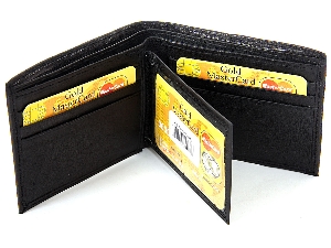 Mens 8 Credit Card 2 ID Window BiFold Leather