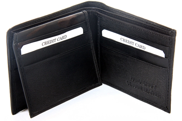 Leather 9 Credit Card ID Window Bifold Double Bill