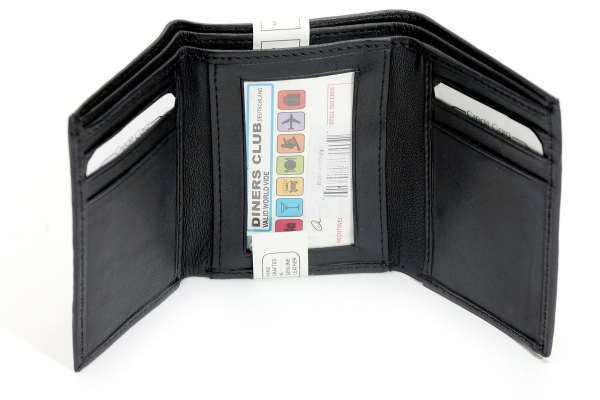 Trifold 6 Credit Card 1 ID Window Leather Wallet