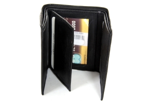 Mens 2 ID Window 9 Credit Card Trifold Leather Wallet