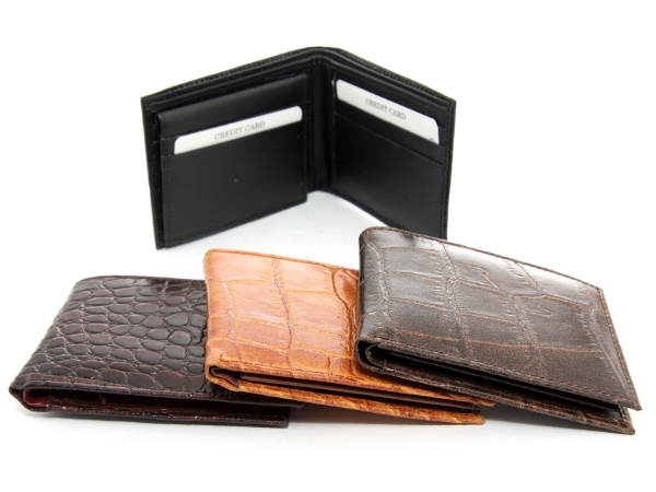 Leather Bifold 7 Credit Card 1 Id Window Crocodile Embossed