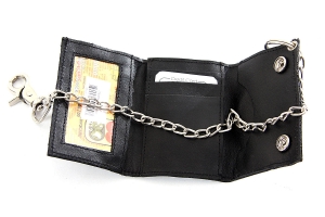 Trifold Snap Lock Leather Biker Wallet