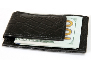 Crocodile Embossed Leather Slim Magnetic Money Clip 3 Credit Card Holder