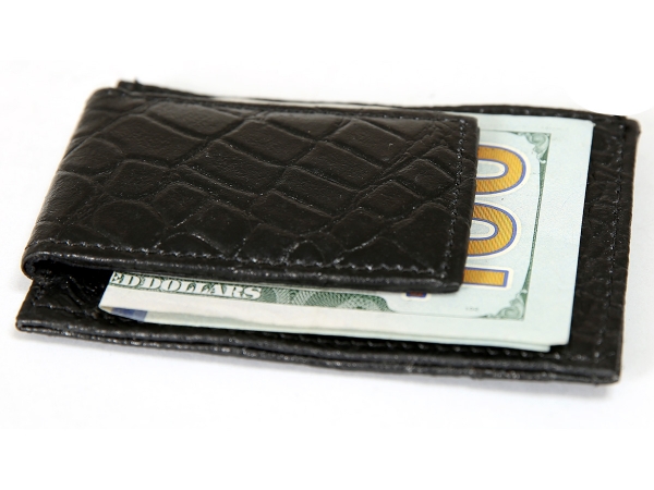 Crocodile Embossed Leather Slim Magnetic Money Clip 3 Credit Card Holder
