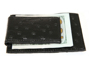 Ostrich Embossed Leather Slim Magnetic Money Clip 3 Credit Card Holder