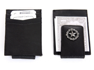 Leather Slim Design Lone Star Magnetic Money Clip 3 Credit Card Holder