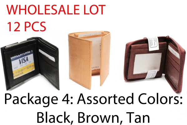 Wholesale lot of 12 Mens Bifold Trifold Leather Wallets