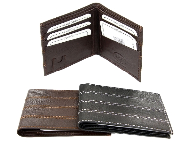 Mens Double Bill Bifold Credit Card Leather Wallet