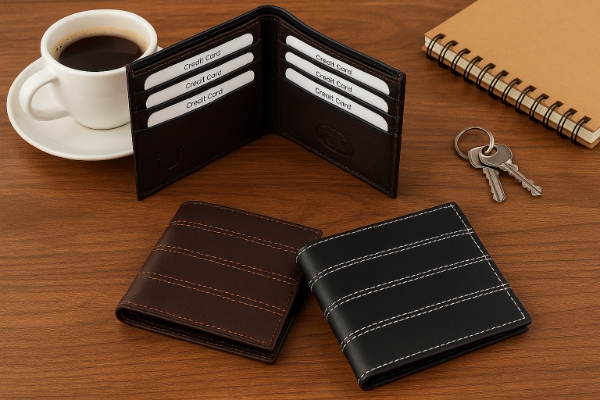Mens Double Bill Bifold 6 Credit Card Leather Wallet