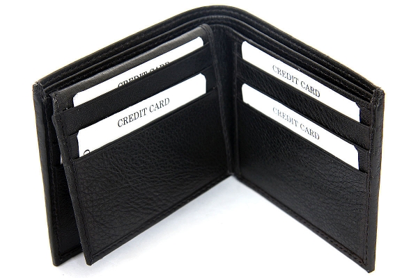 9 Credit Card 1 ID Window Double Bill Bifold Leather