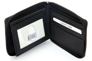 Leather Zip-Around Bifold 6 Credit Card 2 ID Window
